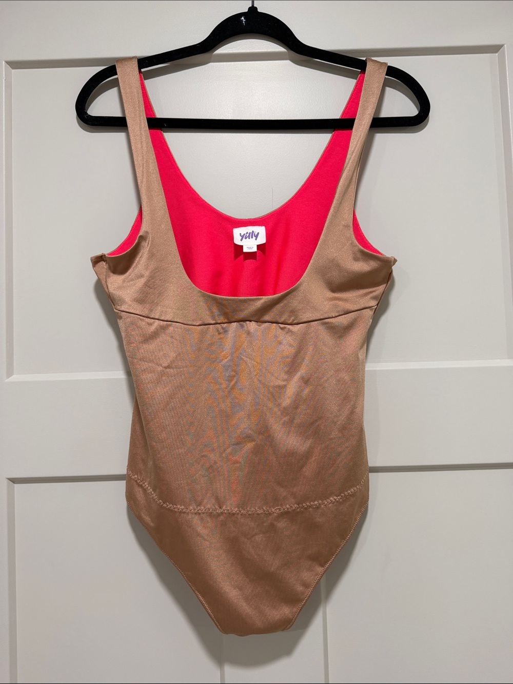 YITTY Two-Tone Scoop Bodysuit — Rose Gold Exterior & Hot Pink Lining
